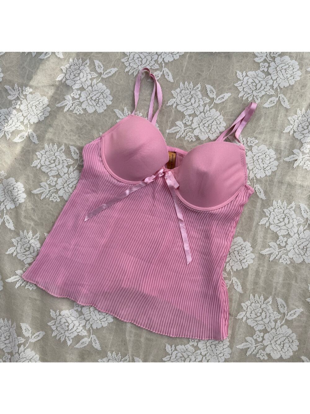 Donna Loren Pink Ribbed Bustier Cami – Size Large